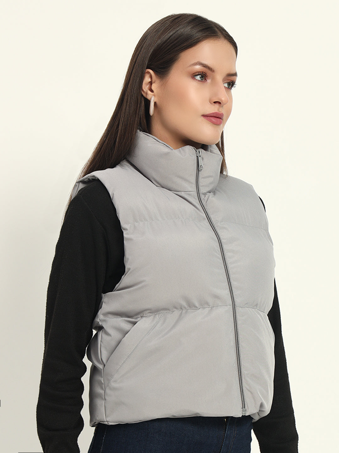 Women Puff Jacket-Light Grey