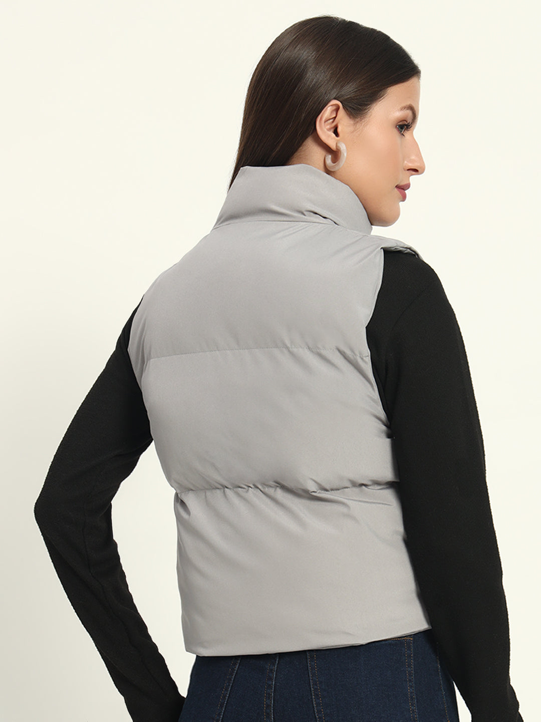 Women Puff Jacket-Light Grey