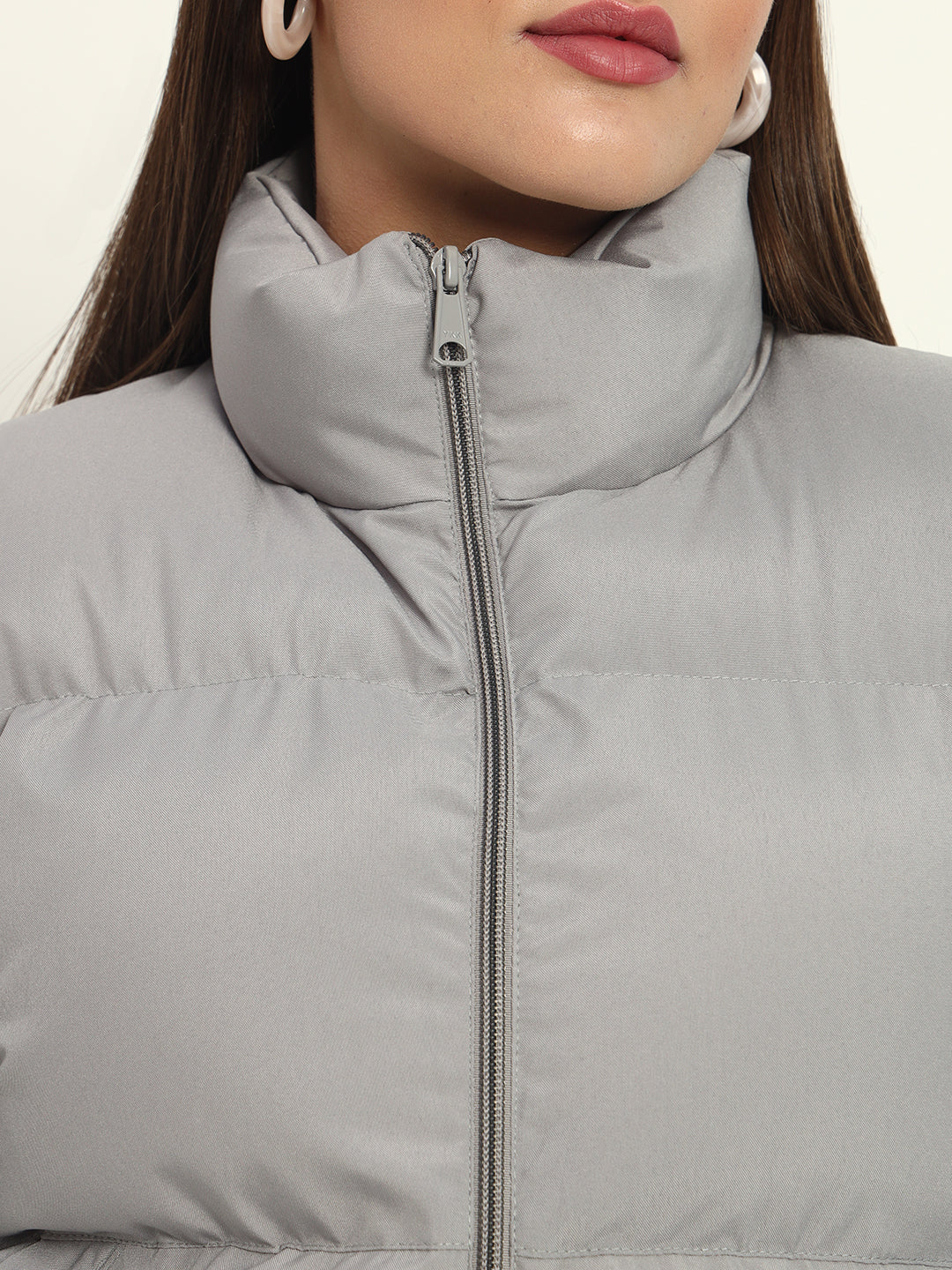 Women Puff Jacket-Light Grey